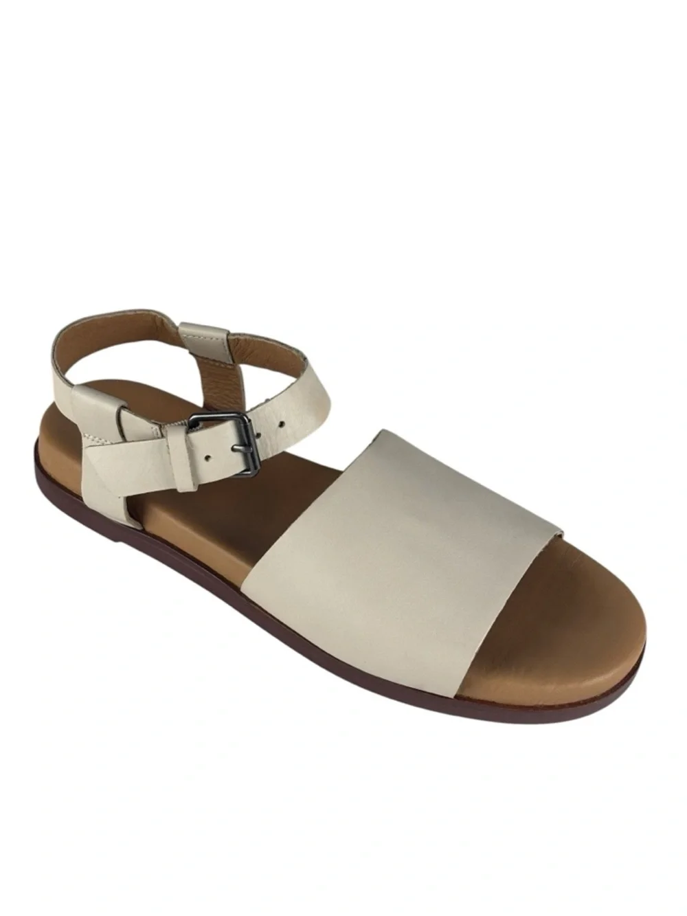 MADEWELL ND986 PALE OYSTER THE NOELLE ANKLE STRAP FLAT LEATHER SANDALS